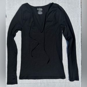 Free People Long Sleeve Top Ties @ Neck M/L Soft Stretchy Fabric Basic Tee